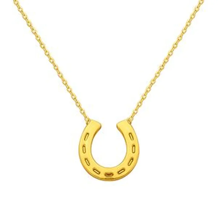 گردنبند طلا 18 عیار زنانه با زنجیر حلقهای (فلامینگو) گالری قو طلایی مدل نعل حک دار