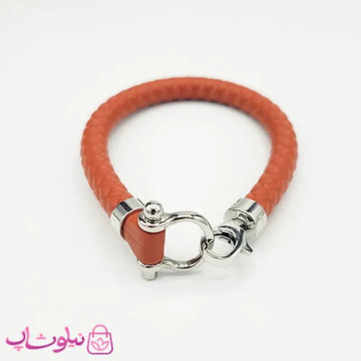 دستبند امگا رابر قهوه ای با قفل نقره ای کیفیت مستر
