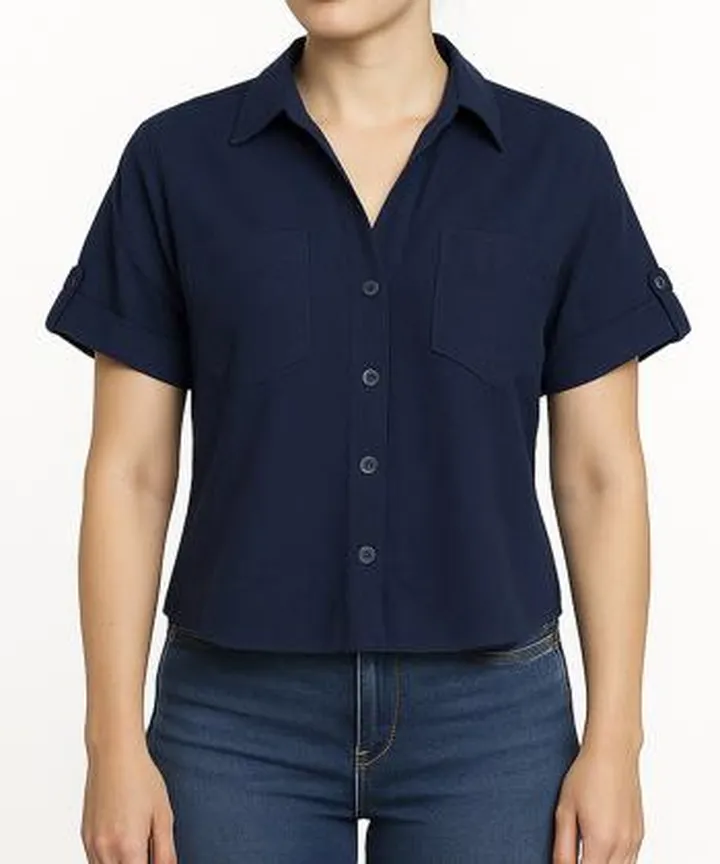 شومیز لینن آستین کوتاه زنانه سوپردرای مدل W13S53304C