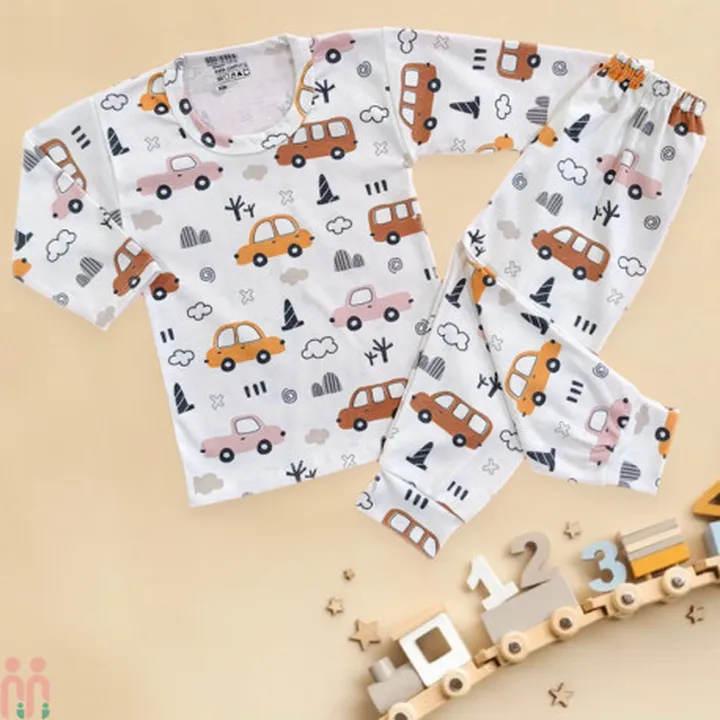 لباس ست بلوز شلوار نخی پسرانه ماشین و ابر...