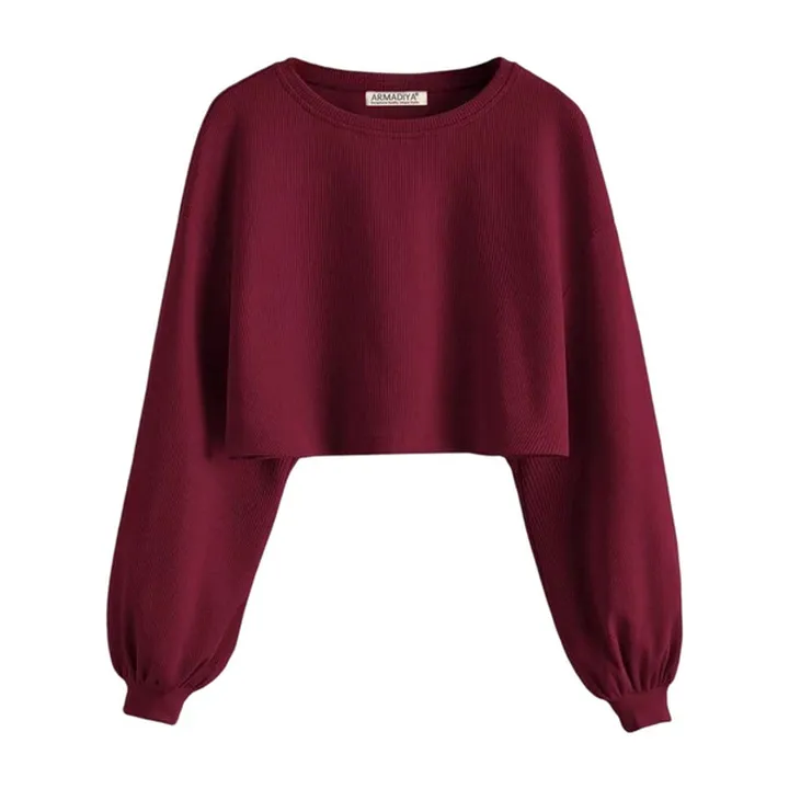 کراپ تیشرت آستین بلند زنانه آرمادیا مدل کبریتی ف...