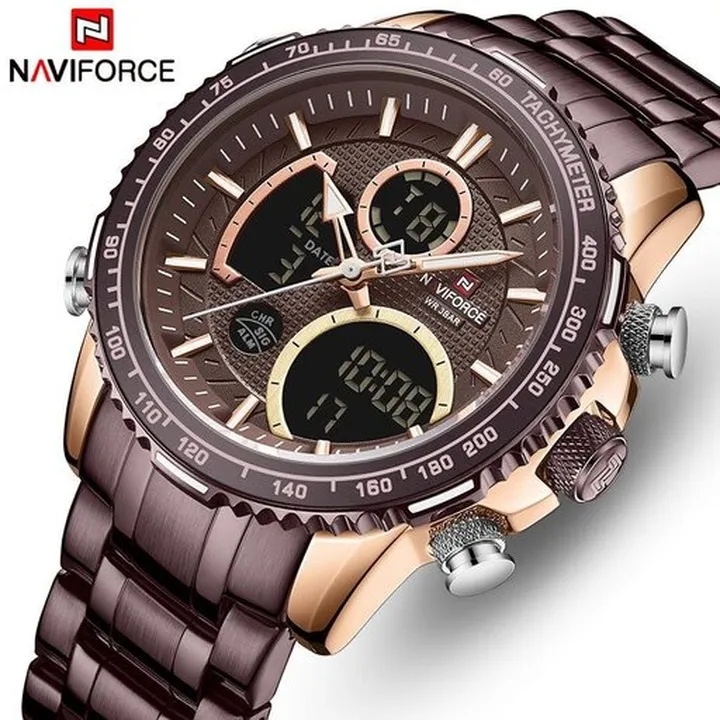 ساعت مردانه نیوفورس naviforce 9182 موتور ژاپن دو زمانه با امکانات کامل و پک گارا�نتی و جعبه 