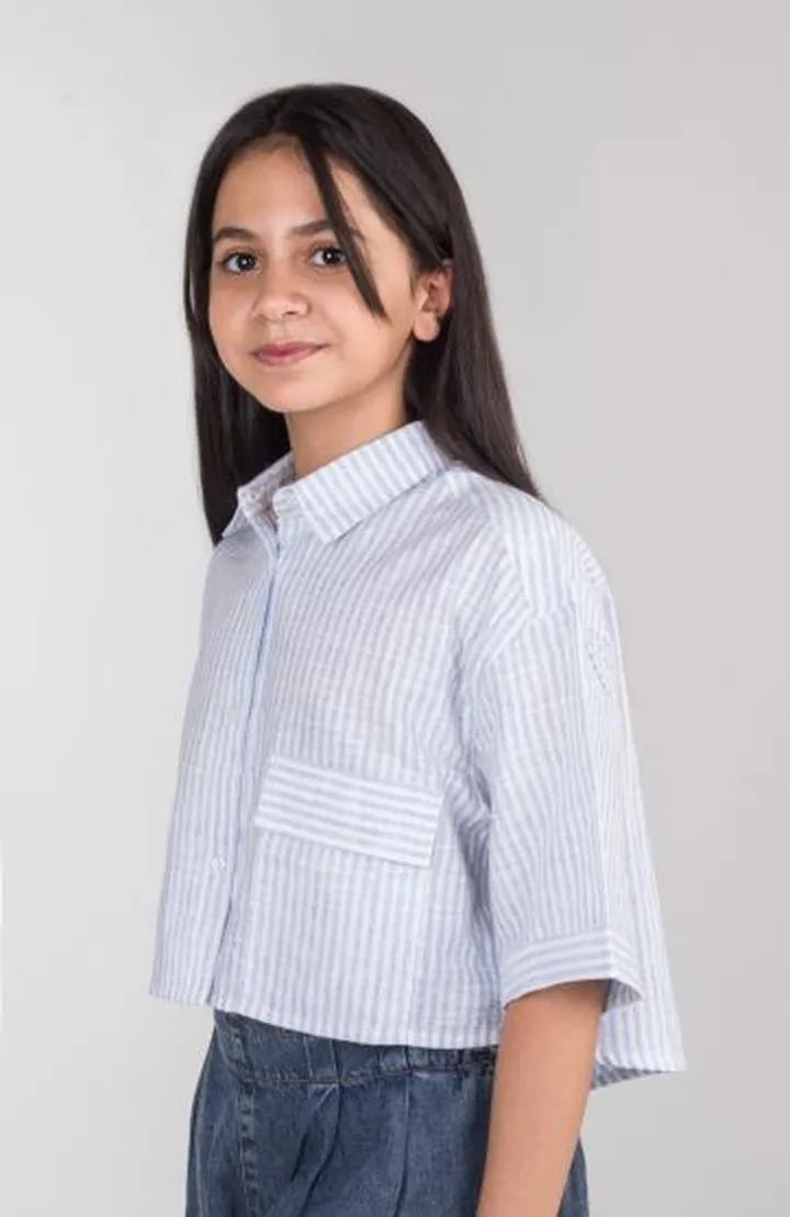 شومیز ساده بافت راه راه آستین افتاده