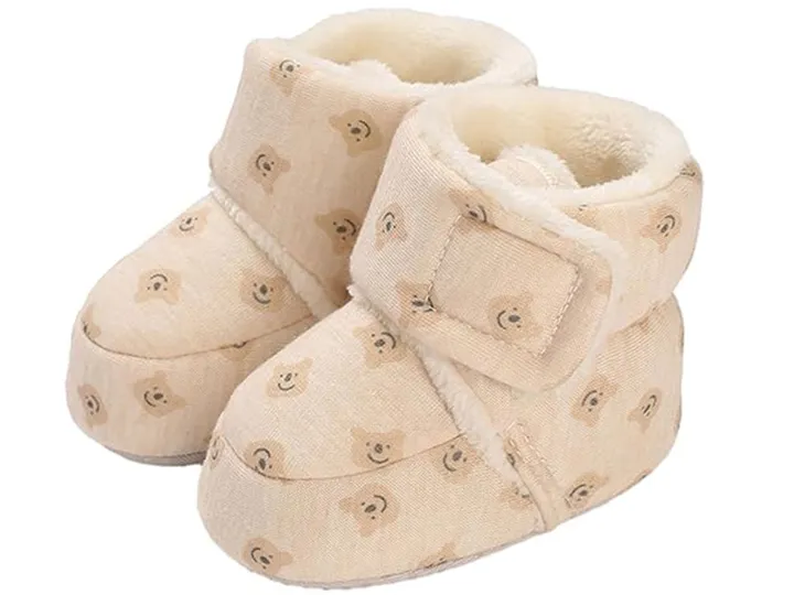 پاپوش ساق دار زمستانی استپ دار توکرکی رنگ کرم روشن طرح خرس خندان