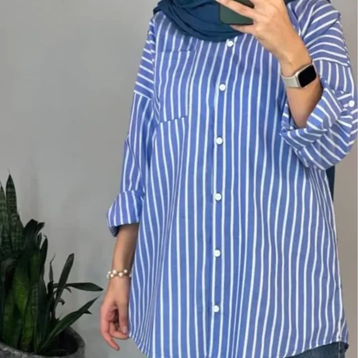 مانتو کتان نخ راه راه زنانه