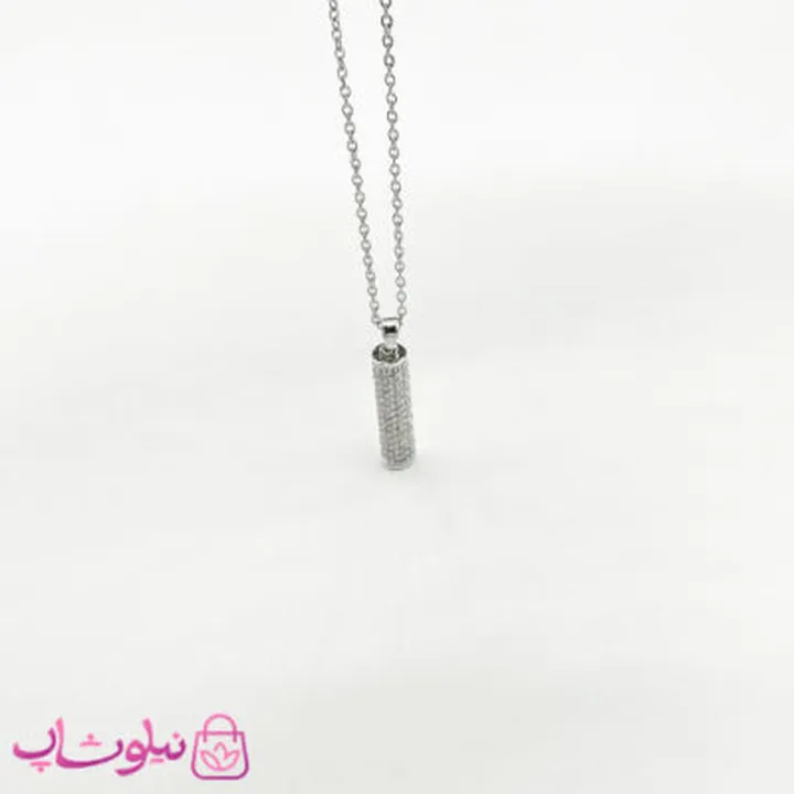 گردنبند زنانه استیل طرح استوانه نگیندار کد 116