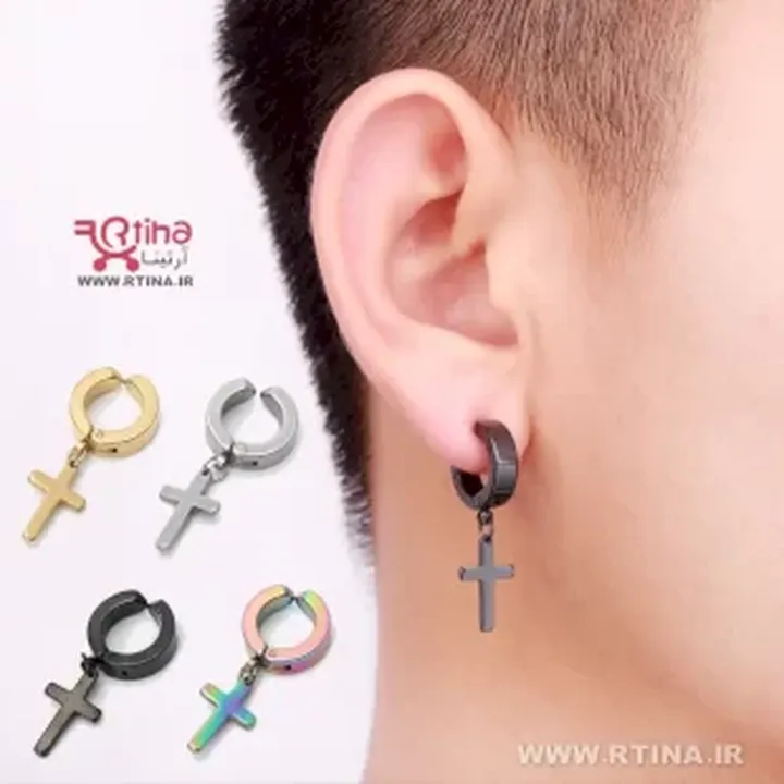 گوشواره صلیب مردانه زنانه  پیرسینگ بدون سوراخ کلیپسی