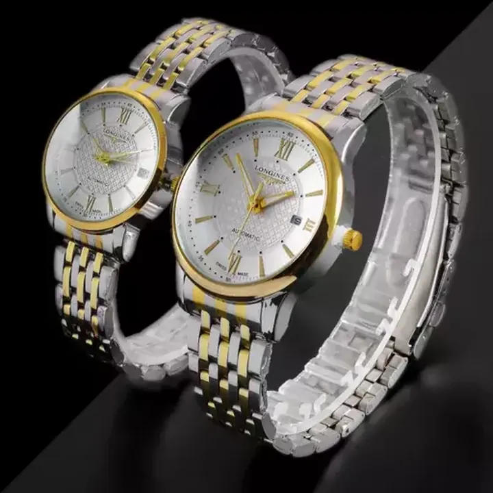 ست زنانه مردانه ساعت مچی بند استیل شیک و جذاب .longines. 