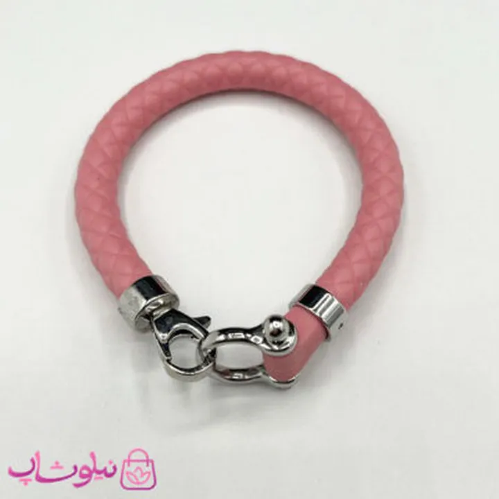 دستبند امگا رابر زنانه صورتی با قفل نقره ای کیفیت مستر