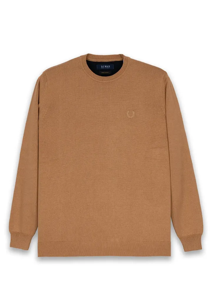 پلیور قهوه ای یقه گرد ساده