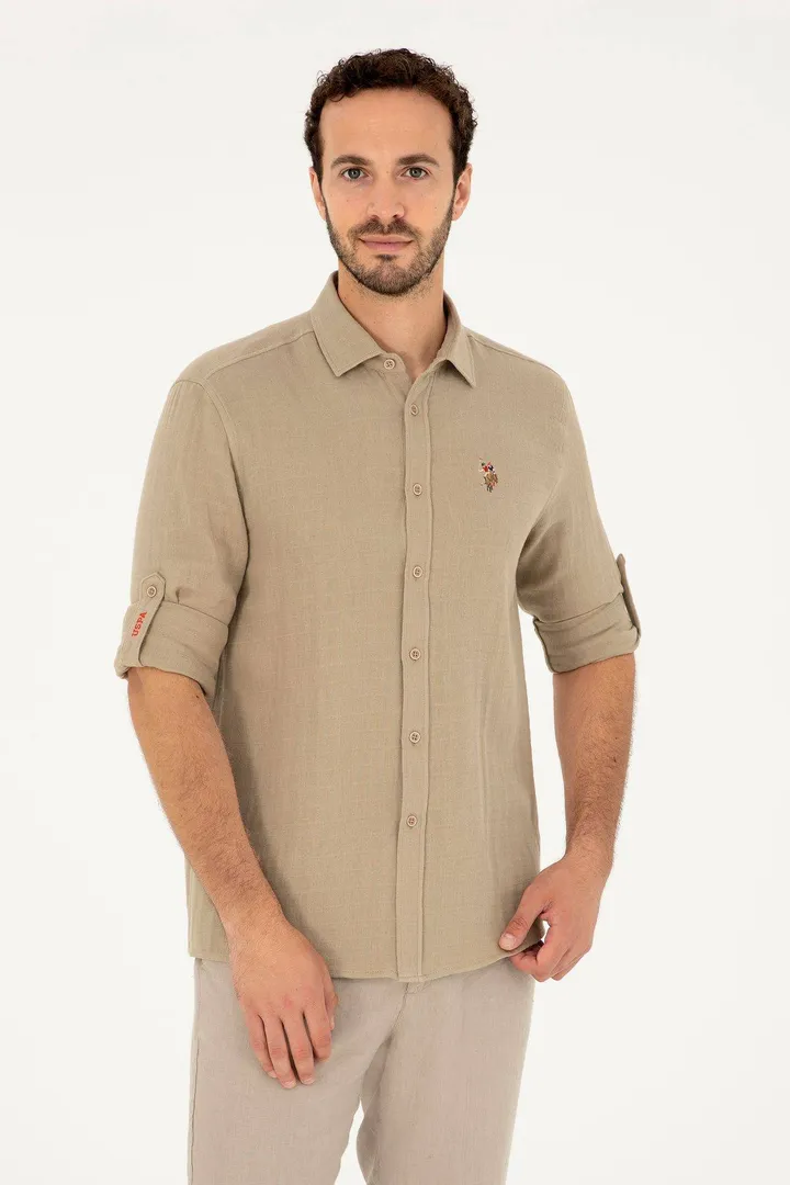 U.S. Polo Assn.پیراهن آستین بلند سبک خاکی مردانه 50283723-VR183