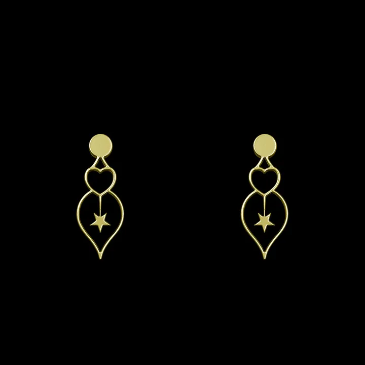 گوشواره طلا 18 عیار زنانه مدوپد مدل قلب و ستاره کد GA1-10146