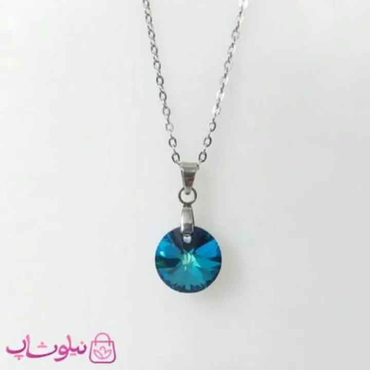 گردنبند سواروسکی زنانه استیل مدل دایره آبی کد 200