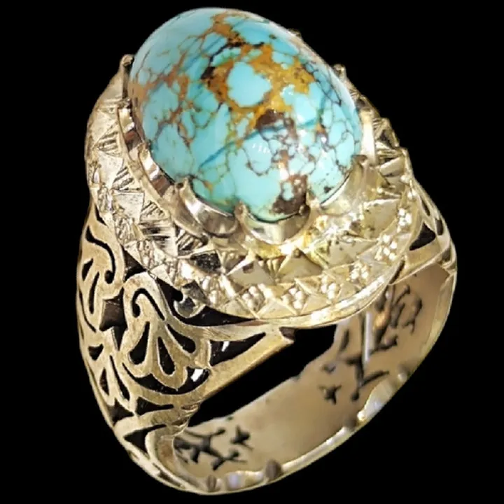 انگشتر نقره مردانه مدل سنگ فیروزه نیشابور رکاب دست...