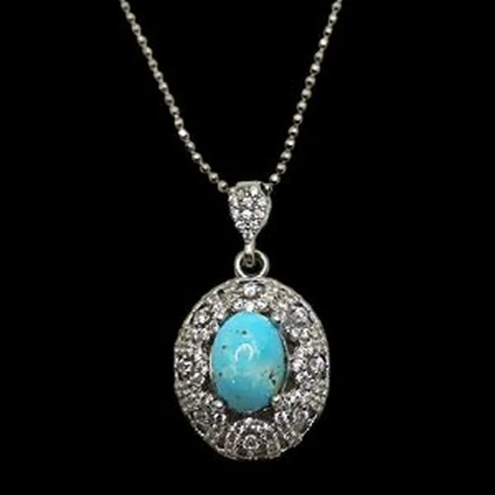 گردنبند نقره زنانه مدل سنگ فیروزه نیشابور آبکاری رادیوم کد 8500