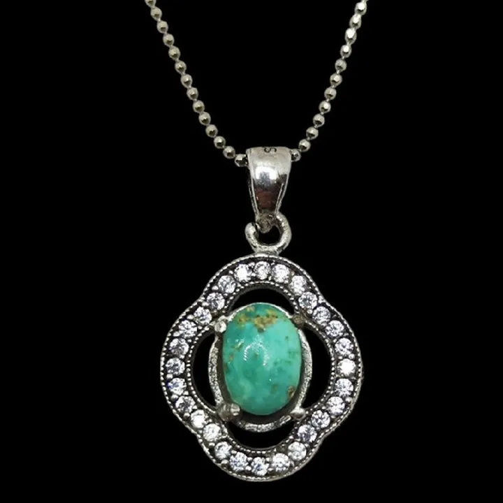 گردنبند نقره زنانه مدل سنگ فیروزه نیشابور آبکاری ر...