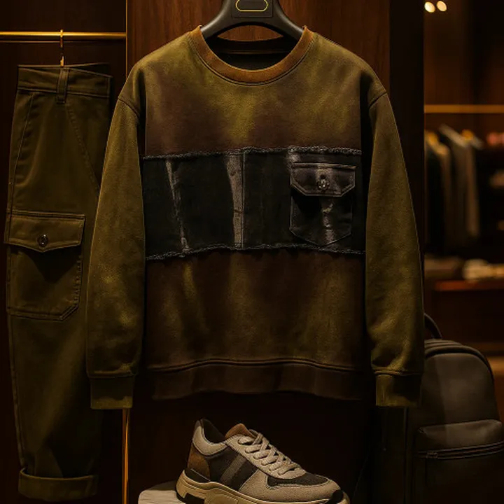 دورس یقه گرد مردانه سه نخ پنبه رنگ سبز کاستوم کد 9913