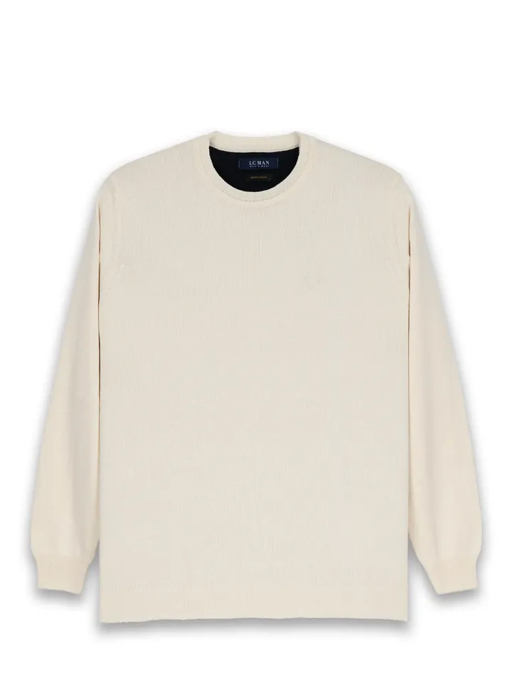 پلیور شیری یقه گرد ساده