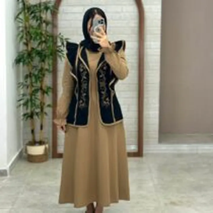 پیراهن جلیقه ابرا مشکی نسکافه ای