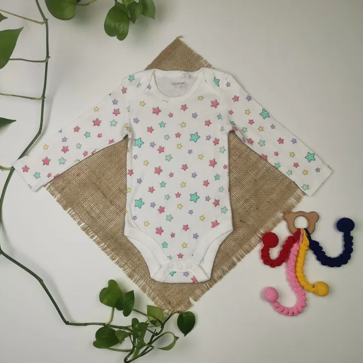 بادی نوزادی دخترانه آستین بلند برند Lily and Dan طرح ستاره رنگی رنگی سفید رنگ