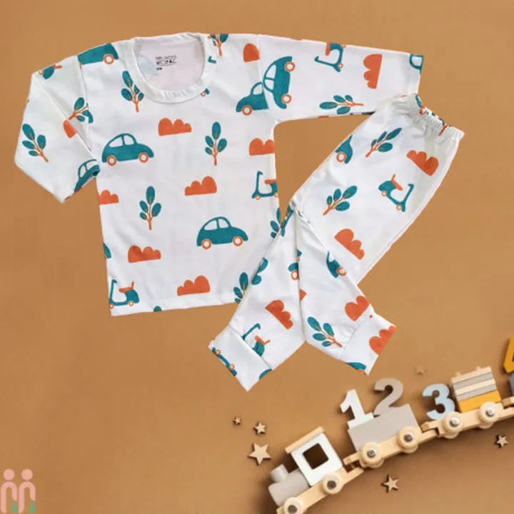 لباس ست بلوز شلوار نخی پسرانه ماشین آبی 12...