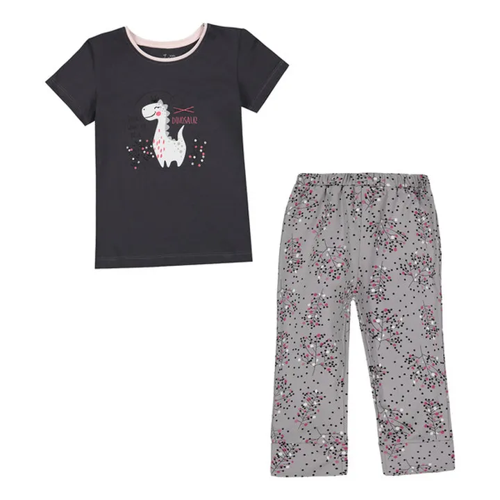 ست تی شرت و شلوار دخترانه ناربن مدل دایناسور رنگ ط...