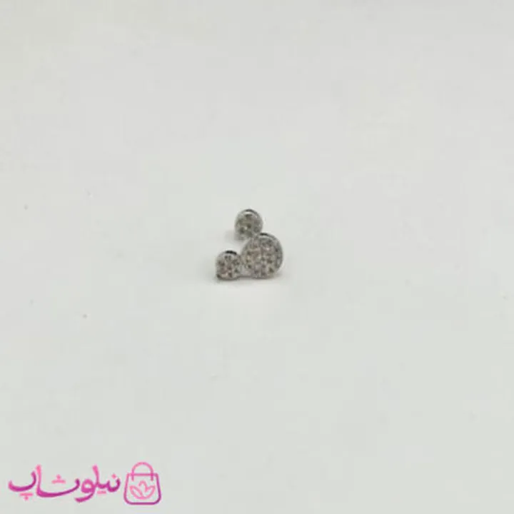 پیرسینگ گوش طرح خرس نگیندار نقره ای کد