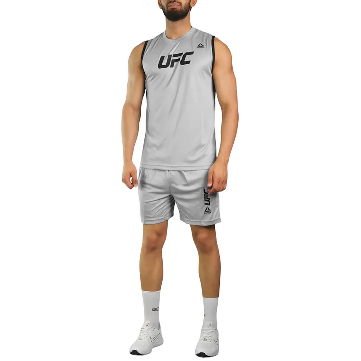 ست رکابی و شلوارک ورزشی مردانه ریباک مدل DS-UFC 3080 طوسی روشن