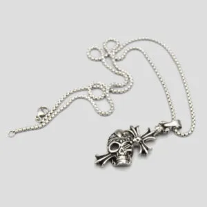 پلاک و گردنبند اسکلتی مدل صلیب و جمجمه کد Njd-354d1