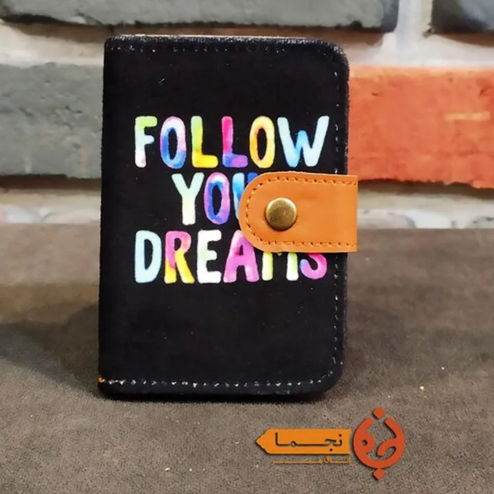 کیف جاکارتی دکمه دار مخمل کوبیده و چرم مصنوعی طرح follow your dreams کد D71