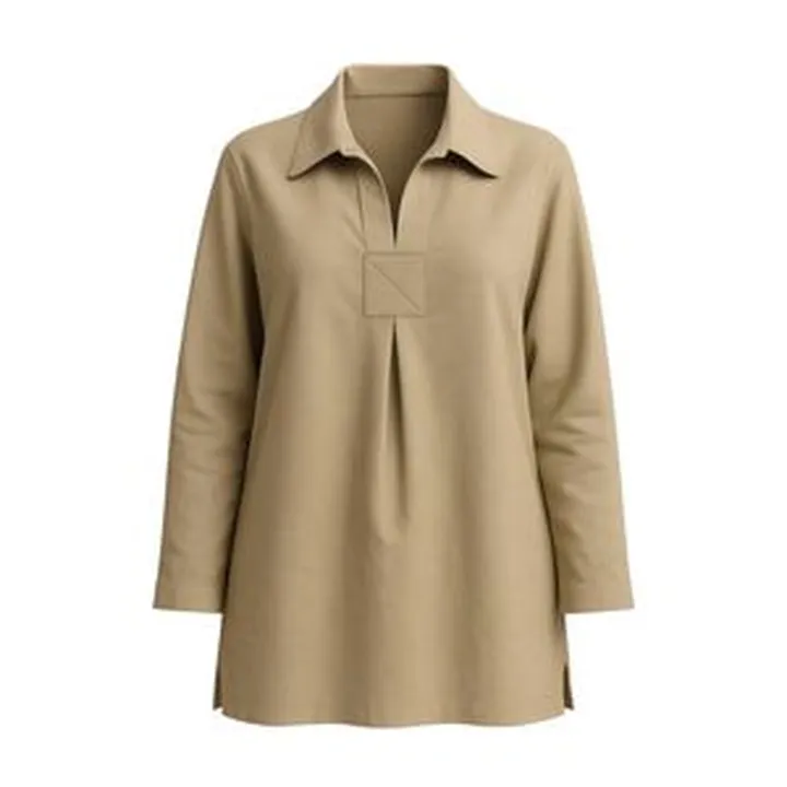 بلوز آستین بلند یقه برگردان زنانه مدل جلو بسته لینن کنفی