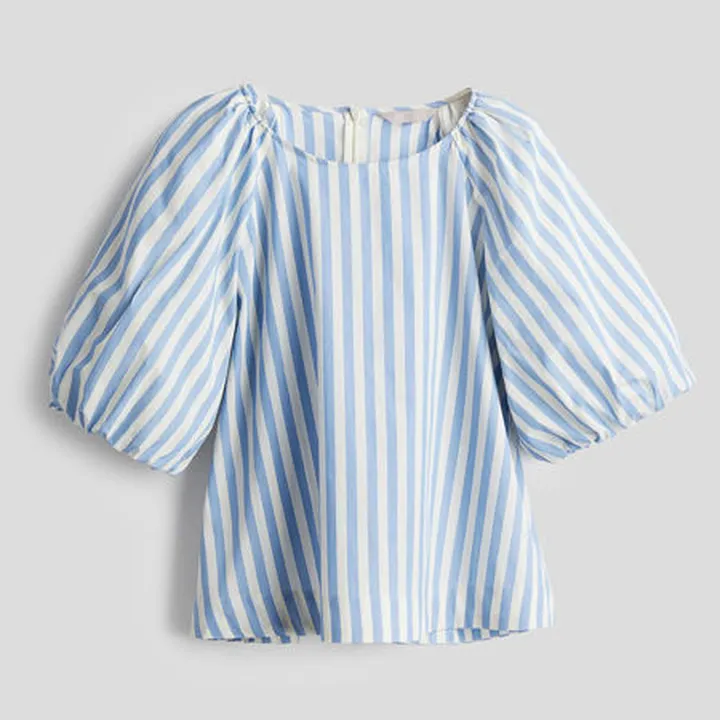 بلوز پپلین استرایپ آستین پفی اچ اند ام