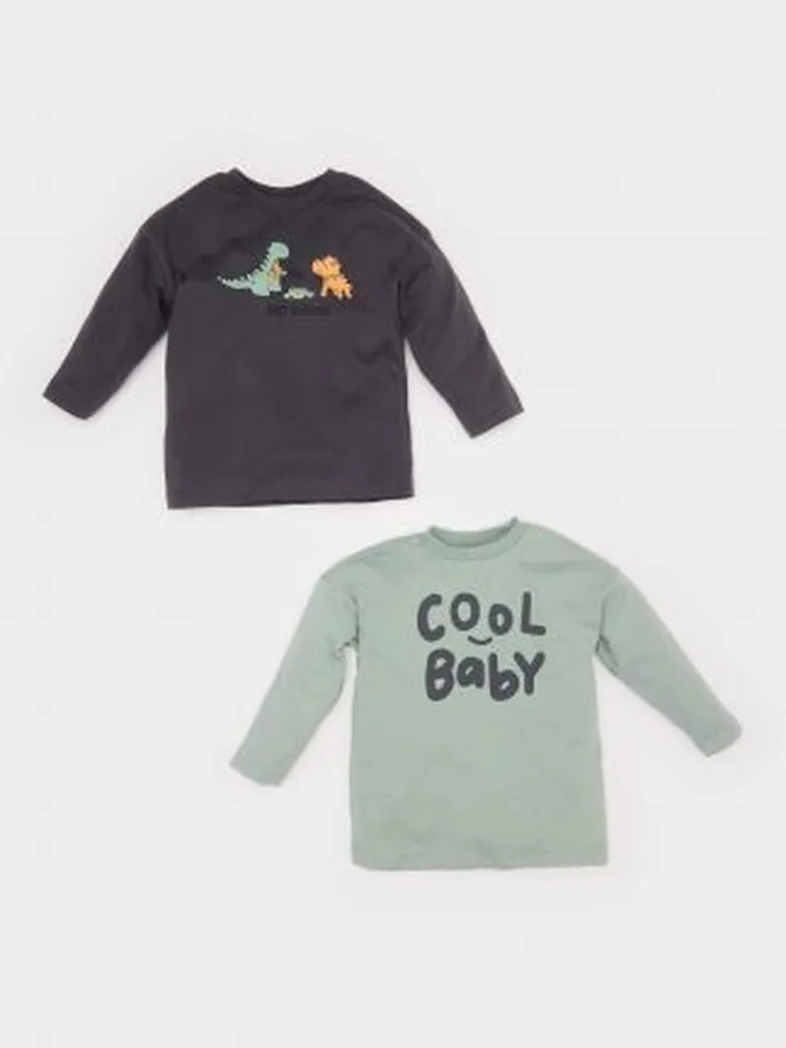 تی شرت نوزاد پسر خاکستری تیره دفکتو