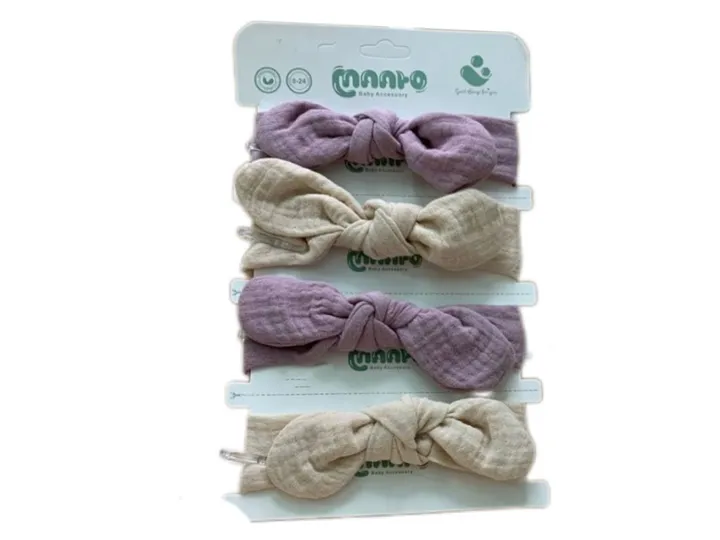 هدبند نوزادی پارچه موسلین طرح پاپیونی maato