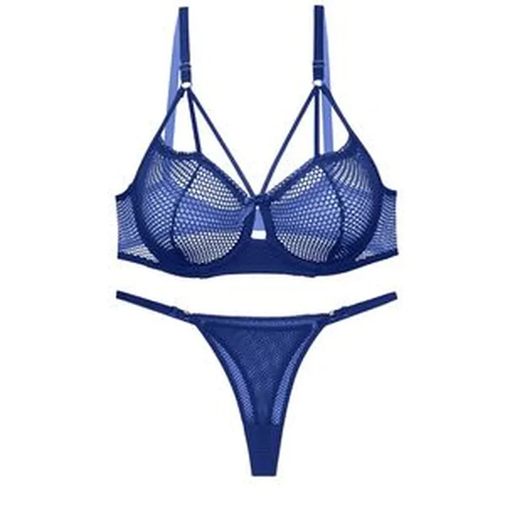 ست شورت و سوتین زنانه شارمین مدل سلندی فنردار هارنسدار رنگ آبی کاربنی