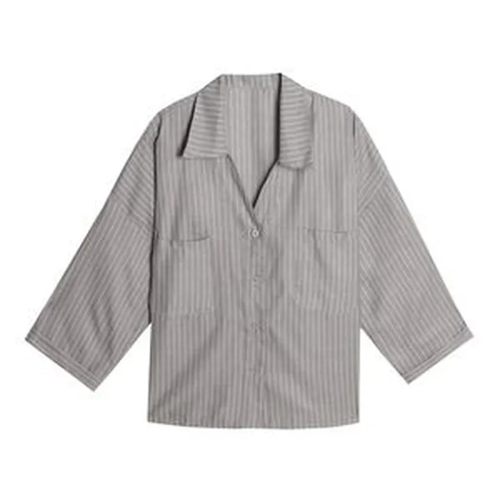 شومیز آستین بلند یقه برگردان زنانه مدل yy88 رنگ طوسی روشن