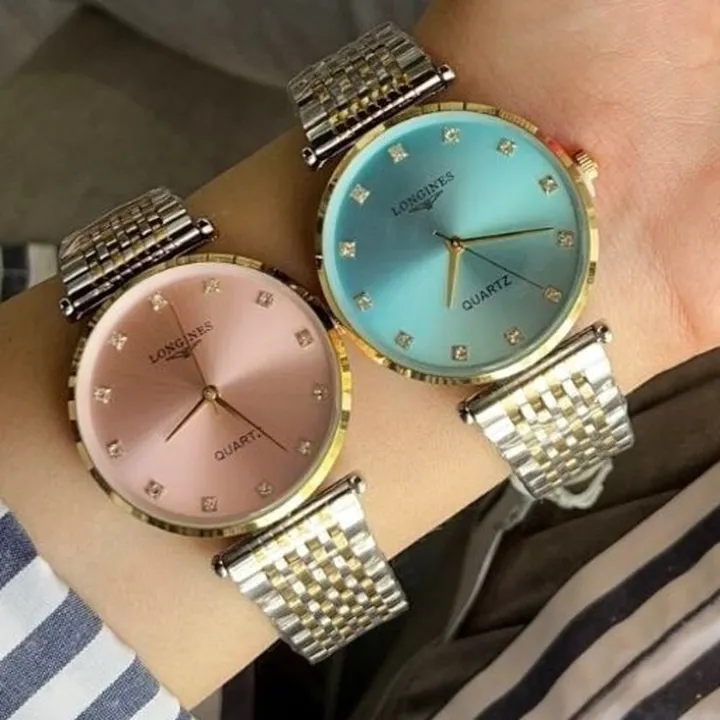 ساعت مچی زنانه و مردانه لونجین LONGINES بند استیل دو رنگ صفحه گرد صورتی کد 2641