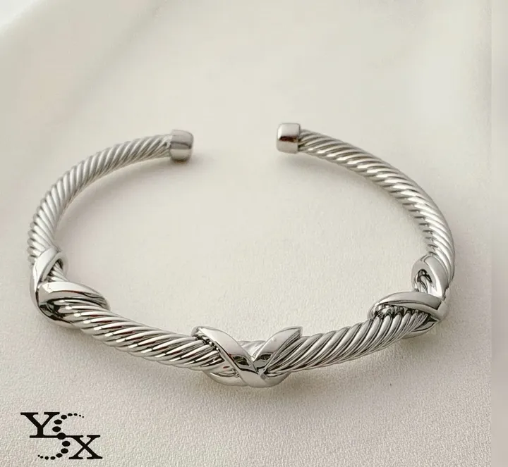 دستبند النگویی زنانه مدل دیوید یورمن برند YSX مشابه طلا بدون تغییر رنگ