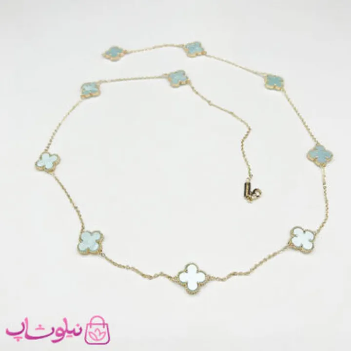 گردنبند رولباسی زنانه ونکلیف آبی آسمانی آبکاری طلا کیفیت مستر  کد 470