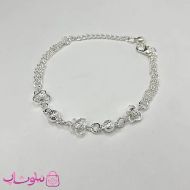 دستبند آبکاری نقره زنانه طرح توپی و گل کد 110