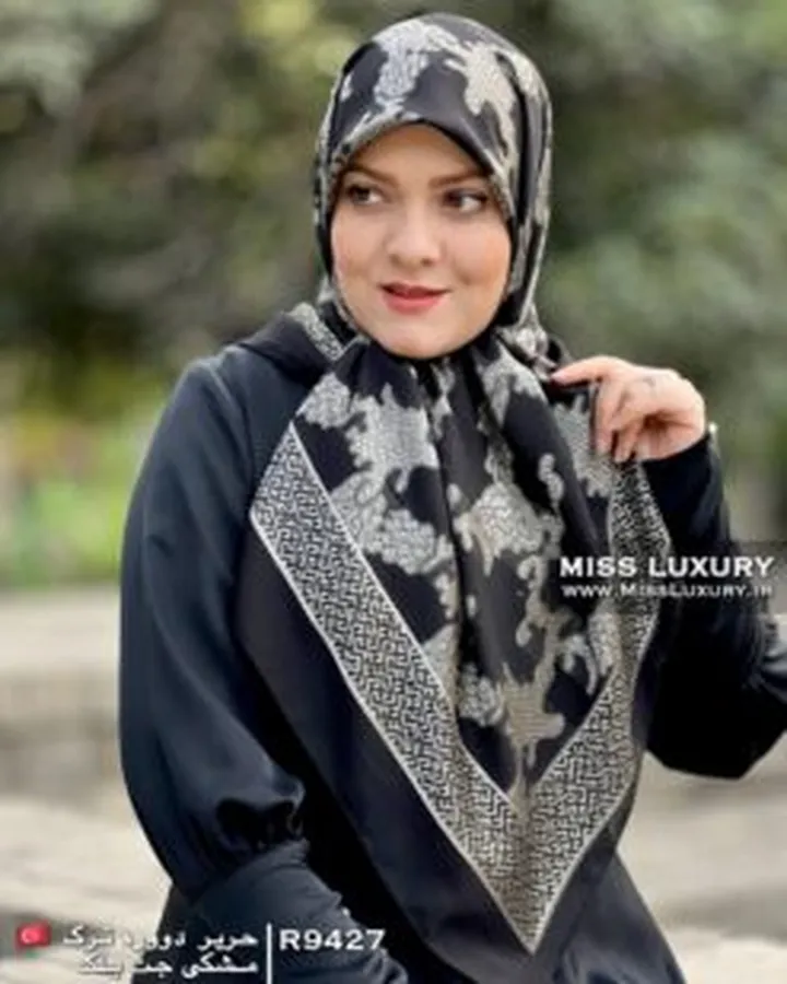 روسری حریر دووره ترک مشکی جت بلک R9427