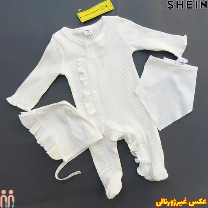 سرهمی نوزاد دخترانه نخی 3 تکه پرنسسی کلاه...