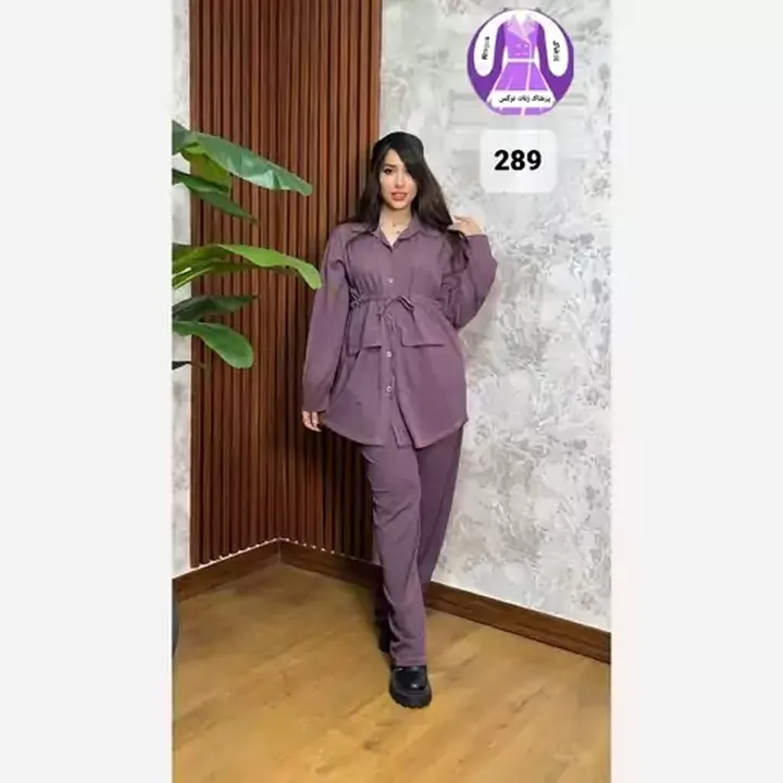 ست تونیک وشلوار زنانه کمربندار جلودکمه جنس کریشه فری سایز 40تا44 ارسال رایگان به تمام نقاط کشور پوشاک زنانه نرگس