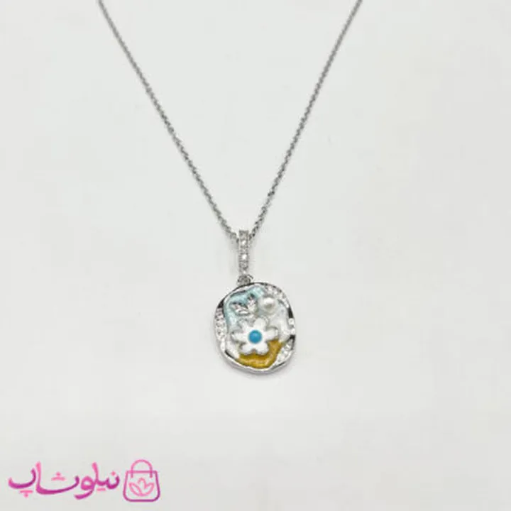 گردنبند زنانه میناکاری شده طرح گل سفید کد 98
