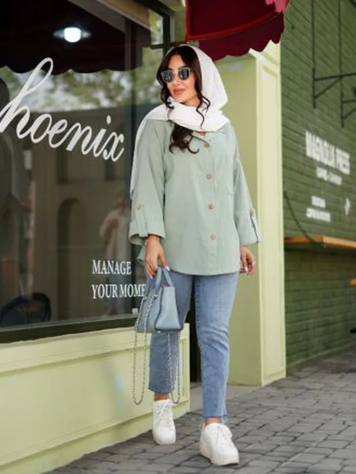 شومیز مانتویی زنانه و دخترانه لینن کنفی خنک تابستانی