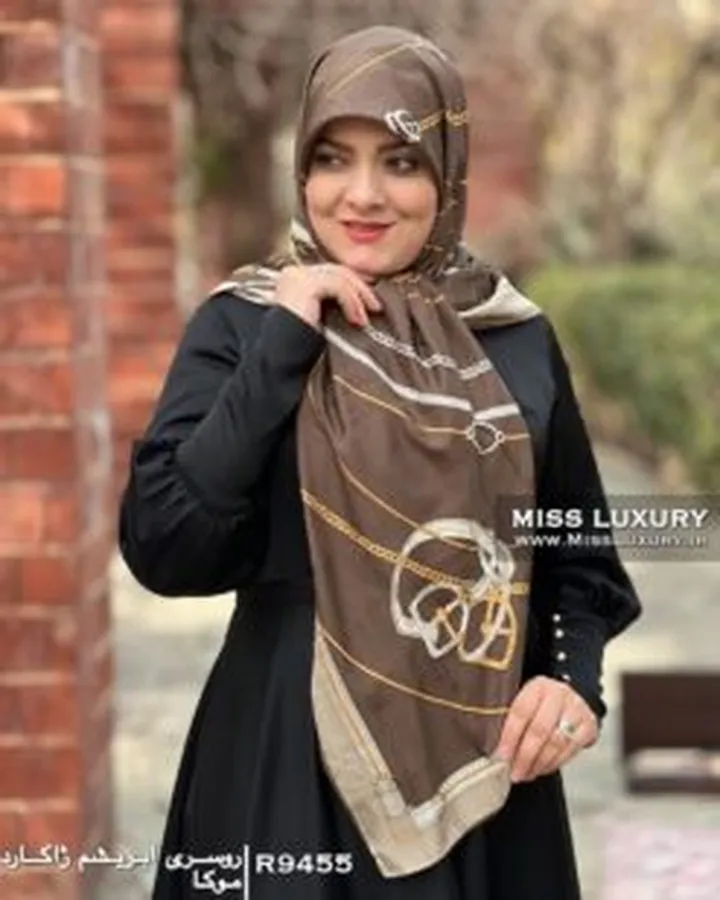 روسری ابریشم ژاکارد موکا R9455