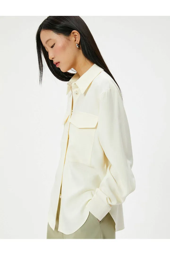 Kotonژاکت پیراهن آستین بلند جیب دکمه دار