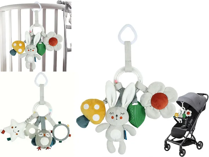 آویز تخت و کریر جغجغه ای و دندانگیر دار نوزادی طرح حیوانات آی پینکی Aipinqi