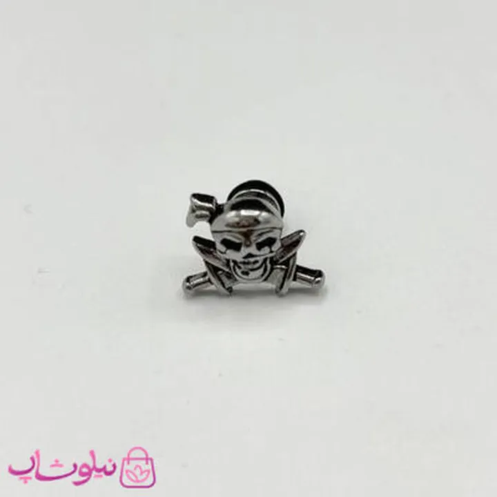 پیرسینگ گوش طرح اسکلت دزد دریایی نقره ای کد 40