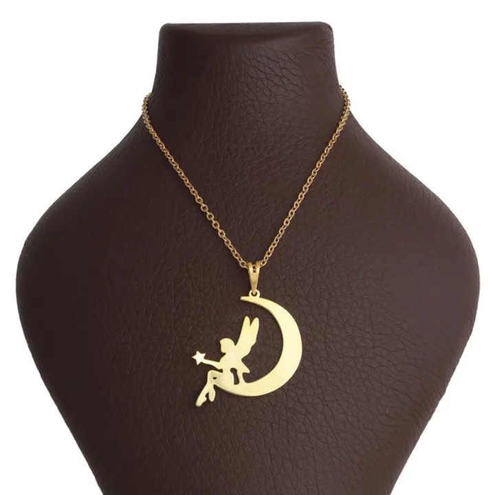 گردنبند طلا 18 عیار زنانه مدل ماه و فرشته P1089